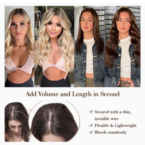 20” Invisible Hair Extensions Long Wavy Hair Extensions Dark Brown Synthetic - Picture 4 of 10